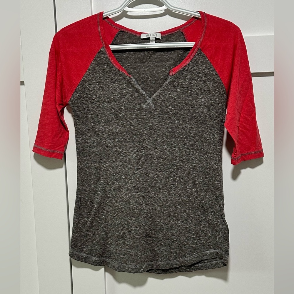 dELiA*s Pink and Gray Long Sleeve Raglan Tee
